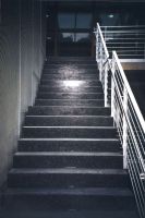 Treppenanlage mit Tragwerkstufen schwarz-wei melierter Betonwerkstein